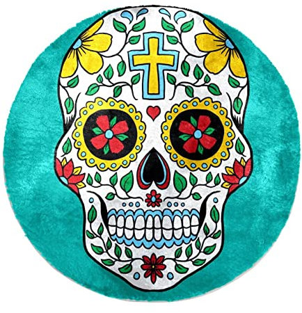 Personalisierbarer weicher runder Kunstfell-Teppich Shaggy-Teppich Bunt Totenkopf für Schlafzimmer Wohnzimmer