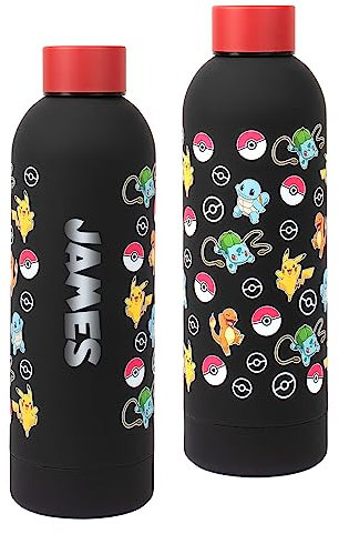 Bouteille d'Eau Pokémon Personnalisée Pour Enfants - Pikachu en Acier Inoxydable Pour l'École - Noir/Rouge
