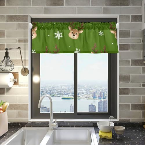 FRODOTGV Weihnachts-Fenstervorhänge mit niedlichem Rentier-Motiv, für Schlafzimmer, Schlafzimmer, 45,7 x 137,2 cm, Kellerfenstervorhänge, 1 Panel, Mini-Vorhänge