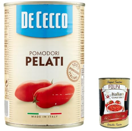Italian Gourmet Pomodori Pelati geschälte italienische Tomaten 24 x 400g | Interi e maturi, conservati nel loro succo; ideal für Pizza, Ragù, Suppen, Gesamtnettogewicht 9,6 kg + Kostenlos Polpa 400g