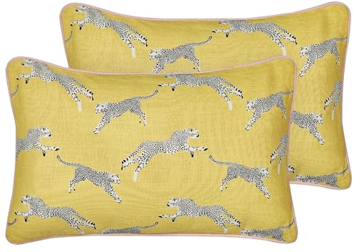 Beliani Dekokissen 2er Set Baumwolle gelb 30 x 50 cm rechteckig Gerpardenmotiv Arales