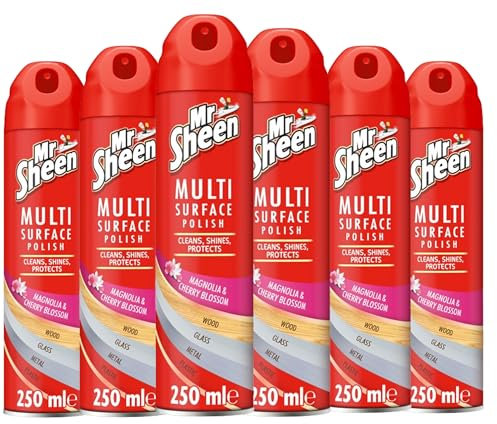 Mr Sheen Multi Surface Polish Spray, for Use on Wood, Plastic, Glass and Metal, Scent: Magnolia & Cherry Blossom 250ml, Pack of 6