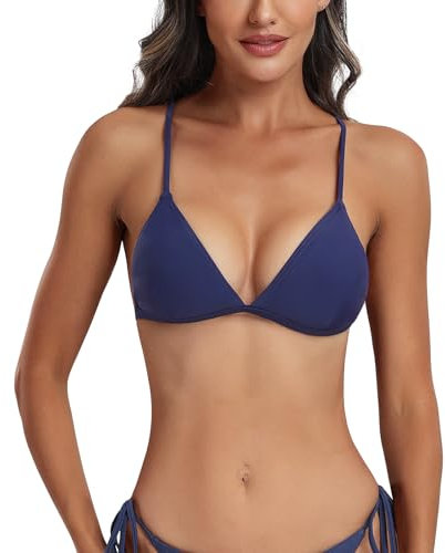 FITTOO Triangel Bikini Oberteil Große Brüste Damen Push up Sport Bikini Neckholder Rückenfrei Bikinioberteil mit Polster Marineblau, M
