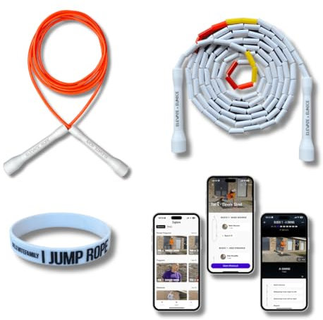 Elevate Rope - Pacchetto di corda per saltare con app per allenamento - 2 x corda per saltare regolabile - Adulti e bambini - Speed + corda con perline - Condizioni e trucchi - Interno/Esterno - Set