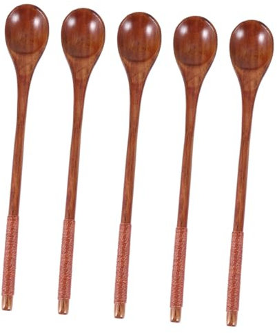 Cabilock 5piezas Cucharas De Madera Para Miel De Utensilios De Cocina Con Mango Para Miel y Salsas Color Marrón Natural