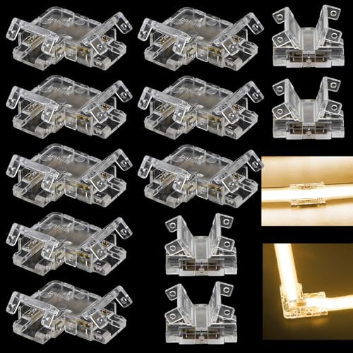 12 Stück LED Eckverbinder 10 mm 2-Polig COB LED Strip Verbinder für RGB Streifen Licht - Stecker für Zuhause, Fabrik, Büro, Schule