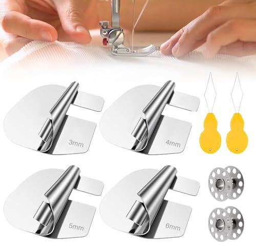 4 Stück Nähmaschinen Zubehör Rolled Saum Nähfuß, Nähzubehör Rolled Saum Nähfuß Für Zuhause, NäHzubehöR FüR NäHmaschine mit 2 Nadeleinfädler, 2 Edelstahl Spulen (3-6mm)