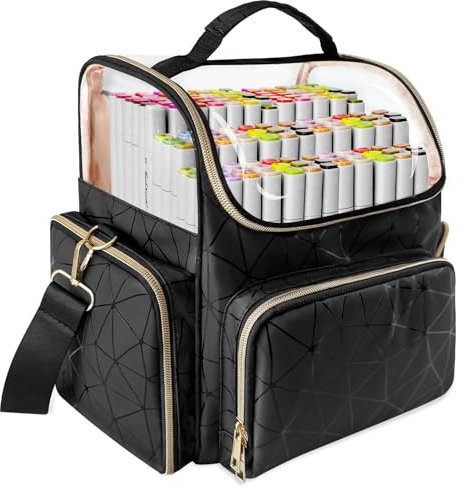 Verbesserter großer Organizer, wasserdichte Aufbewahrung für Marker und Kunstbedarf, perfekt für die tägliche Schule, Kunstunterricht, Outdoor-Skizzieren oder Reisen, Schwarz