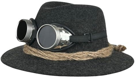 Mauerer Trachtenhut für Herren mit Gletscherbrille Filzhut für Herren in Anthrazit und beiger Kordel - abnehmbare Gletscherbrille - Tiroler Hut (DE/NL/SE/PL, Numerisch, 62, Anthrazit)