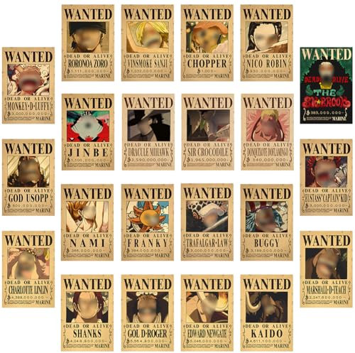 IFHDO Wanted Anime Poster, 22 Stück Heimdekoration, Mural Decor Kunstdruck, Luff-y Ace Vintage Poster für Schlafzimmer Dekoration und Wanddekoration