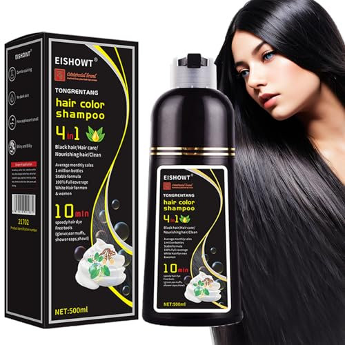 Schwarze Haare Färben Shampoo, Haarfarbe Shampoo Für Gray 4 in 1 Shampoo, Haarfarbe Gray Abdeckung Für Frauen Und Männer Natürliche Pflanzenhaarfarbe Shampoo 500ml (Natürlich Schwarz)