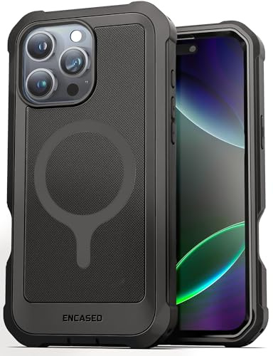 ENCASED Full-Body Protection for iPhone 16 Pro Max Phone Case with Built-In Screen Protector, (MagSafe Compatible) Heavy Duty, Magnetic Back (2024 Falcon Series) Black