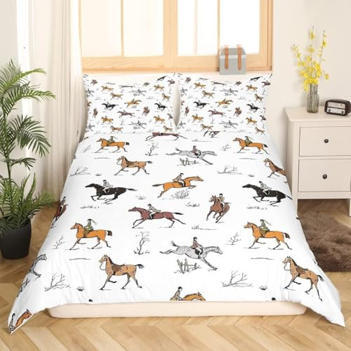 PUOJIEAT Bettwäsche 200x200 Reiter Weich Mikrofaser Bettwäsche-Sets Reiter Bettbezug mit 2 x Kissenbezug 80x80 cm 3D Bettzeug Set q383