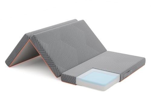 Vesgantti Klappmatratze Gästematratze, 3-teilige Gel Schaumstoff Faltmatratze für Reisen, Camping, Boden, Gästebett, waschbarem Bezug Faltbare Matratze Öko-Tex Zertifiziert (10cm, 90x200cm)