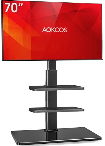 AOKCOS TV Stand TV floor Stand for 32-70 inch Flat and Curved TVs up to 40 KG, Tall TV Stand 1350mm with 2 Shelves, Height adjustable Tiltable Swivel Corner TV stand, max. VESA 400x400mm