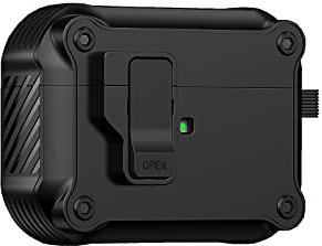 ERDARARIPRO Kompatibel mit AirPods Pro, Stoßfeste Vollschutzhülle mit Verbessertem Pop-Up Vorhängeschloss und Schlüsselanhänger Schwarz