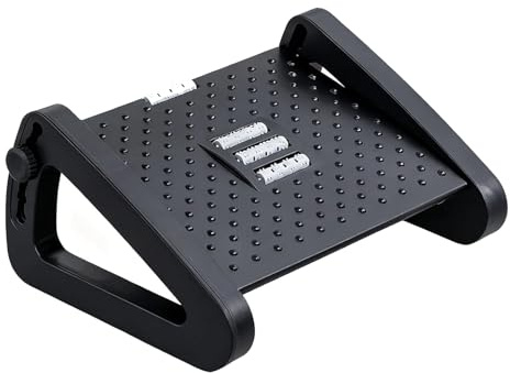 Foot Rest Under Desk, Ergonomic Adjustable Footrest for Office, Black | 6 Height Settings (9-19cm), Heavy Duty ABS Plastic, Massage Rollers, Relieve Leg Fatigue