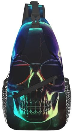 ULKMFFCF Coole Umhängetasche mit Totenkopf-Motiv, für Herren und Damen, vielseitig, lässig, Schultertasche, Brusttasche zum Laufen, Wandern, Radfahren, Reisen, Arbeit, Schwarz , One size