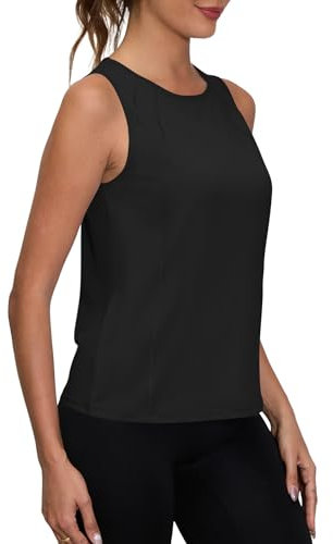 IECCP Damen Yoga Racerback Tank Tops Sommer Lose Ärmelloses Fitness Schnelltrocknend Sport Shirt locker Rundhals Gym Running Workout Laufshirt, Schwarz, L