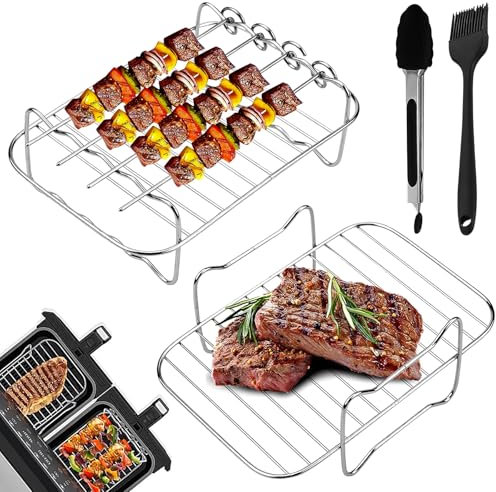 Obidodi Air Fryer Rack, 8Pcs Air Fryer Accessories Compatible with Ninja Dual Air Fryer [AF300UK] [AF400UK], Food Grade Stainless Steel Airfryer Racks Set with Oil Brush & Kitchen Tongs