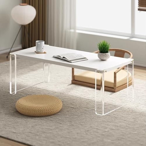 UOGJYARN Japanischer Niedriger Holztisch, Tatami Couchtisch, Bodenliegender Niedriger Balkontisch Im Chinesischen Stil, Acryl Couchtisch Bein für Wohnzimmer(Style 1,80x30x30cm)