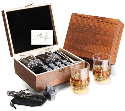 Whiskey Glass Rum Tumblers Gifts Whisky Set with 2 Glass, 8 Whiskey Stones, Accessories Christmas Valentines Fathers Day Birthday Santa for Men Dad Him Grandad Teacher Boyfriend (GIFT SET 3)