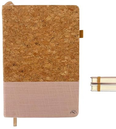Nordura Notizbuch A5, hochwertiges Leinen & Kork Hardcover, Notebook, unliniert a5, Journal buch, Skizzenbuch, Notizblock, 180 Seiten, Blanko Papier (rosa)