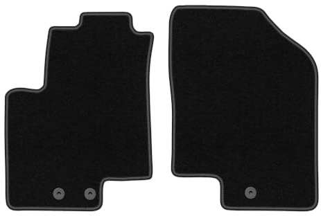 Velours-Fußmatten vorne passend für Kia Venga 2009-2017, Schwarz, Basic | passend für Minivan; dünner Velours-Teppich (Polypropylen), ca. 4 mm; rutschfest, runde Befestigungen (Typ AV)