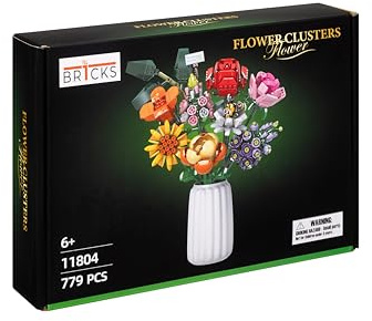 JP BR1CKS 11804-DS Blumen Set für Erwachsene, 770 Stück Blumenstrauß, künstliche Blume Bausteine Bausatz Spielzeug für Frauen Mädchen, Home Deko Geschenk für Geburtstag, Valentinstag, (Keine Vase)