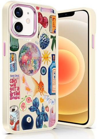 Phoona Case for iPhone 12 / iPhone 12 Pro 6,1, Cute Flower Girly Aesthetic Pattern Design, Transparent Slim Shockproof TPU Frame PC Back Protection Bumper Cover for Girls Women, Beige 02