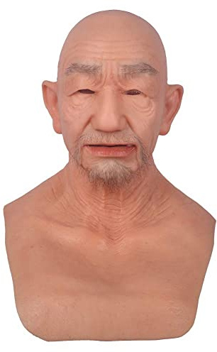 YRZGSAWJ Old Man Silicone Mask Realistic Full Head Mask with Beard for adults Halloween Party Carnival Cosplay
