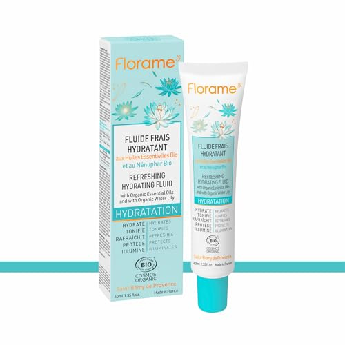 Florame Fluide Frais Hydratant 50 ml - Hydratation 24H & Éclat | Texture Légère Peaux Normales à Mixtes, Visage, Fabriqué en France