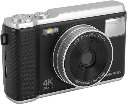 50MP 4K Digitalkamera mit 2,8 -Zoll -Bildschirm und 16 -facher Zoom, Anti -Shake -Vlog -Kamera für Teenager, Anfänger, Wiederaufladbare Kompakte Reise -Digicam mit Blitz, (Black)