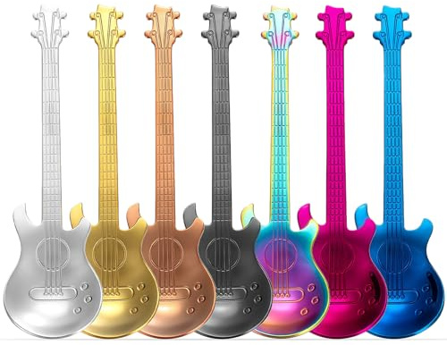AYNKH 7 Stück große Gitarren-Kaffeelöffel, Edelstahl-Musik-Kaffeegeschenke für niedliche Teelöffel, Geschirr für Eiscreme, Desserts, zum Umrühren, Zuckerlöffel