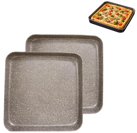 MA MAISON Set 2 Teglie da Forno in Alluminio - Professionali, Antiaderente, Antigraffio, Max 200°, Forno Gas, Elettrico, Lavastoviglie, Pizza, Cucina - Made in Italy (35x35x3h cm)