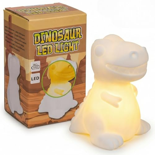 MIJOMA LED Nachtlicht Dinosaurier – Stimmungslicht T-Rex | MIJOMA LED Nachtlicht Dinosaurier Deko Lampe – Schlummerlicht mit Batterie – LED Lampe Dinos aus Kunststoff – ca. 16 cm hoch