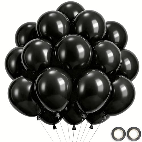Wayfun 52 Globos Negros, 12 Pulgadas Globos de Cumpleaños Negros, Balloons Negro Globo Látex para Helio Aire, Balones De Festa Aniversario para Decoracion Cumpleaños Boda Baby Shower Bautizo Carnaval