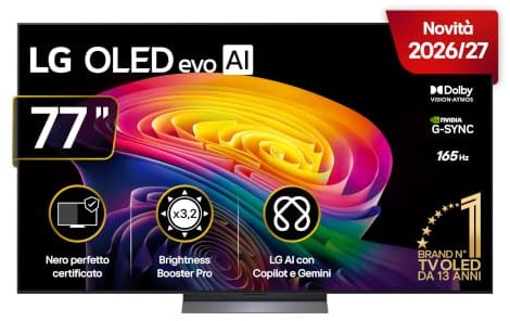 LG OLED evo AI 77 Pollici, Serie C6 2026 Smart TV 4K - OLED77C64LA | Hyper Radiant Color, Reflection Free Premium, Processore ?11 Gen3, Dual AI Engine, Dolby Vision & Atmos, VRR, G-Sync 4K@165Hz
