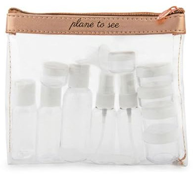 Miamica TSA Compliant Travel Bottles and Toiletry Bag Kit, 15 Piece, Rose Gold, Clear/Rose Gold, One Size, Miamica TSA Compliant Travel Bottles and Toiletry Bag Kit, 15 Piece, Rose Gold