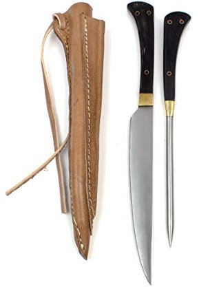 Vehi Mercatus Mittelalter-Besteck in Doppellederscheide (Horn, Typ 4)