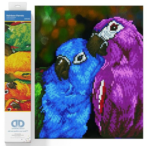 Diamond Dotz DD10-025 Regenbogen Papageien, ca. 77 x 30 cm groß, Diamond Painting, Malen mit Diamanten, funkelndes Bild zum Selbstgestalten, für Kinder und Erwachsene
