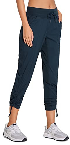 CRZ YOGA Damen Jogginghose 69cm - Mid Taille Sporthose Kordelzug Freizeithose Cargo Pants Jogger Hose mit Taschen Tinte Blau 40