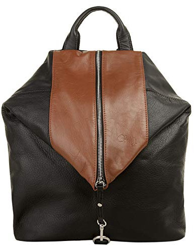 Cluty Rucksack Echt Leder Damen Made in Italy, Daypack, Citybag mit Reißverschluss, Schultertasche aus Leder 020457
