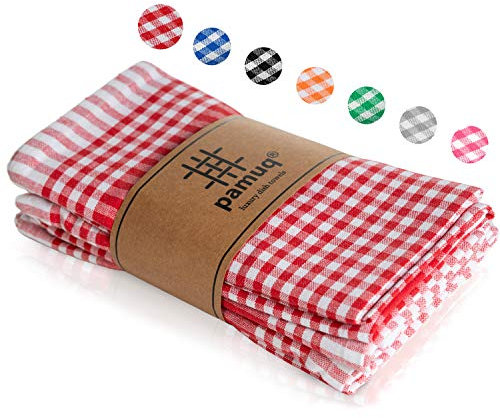 pamuq Geschirrtücher Baumwolle 100% - rot kariert, 5er Set, 45x65cm, mit Aufhänger - Geschirrhandtücher Baumwolle Trockentücher Küche Küchentücher Baumwolle Küchenhandtücher