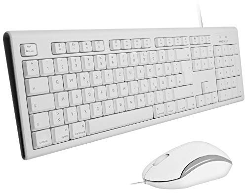 Macally QKEYCOMBO-DE, erweiterte USB Tastatur für Mac im Paket mit optischer 3-Tasten Maus, deutsches QWERTZ Layout