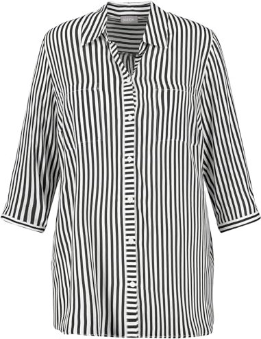 Samoon Damen 3/4 Arm Bluse mit Streifen-Dessin 3/4 Arm, Manschette Bluse 3/4 Arm 3/4 Arm Bluse gestreift Black Gemustert 52