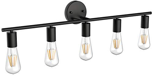 Klighten Vintage Spiegelleuchte Bad, Industrial E27 Spiegellampe 5 Flamming, Badleuchte Badlampe Wand, Schwarz Metall Wandleuchte Innen, Länge: 80cm/31.5zoll, Ohne Leuchtmittel