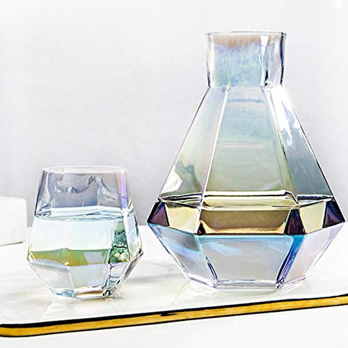 HALAWAKA Pichet d'eau en verre cristal sans plomb avec boule en bois pour eau froide, jus, thé glacé et boissons 1,2 l
