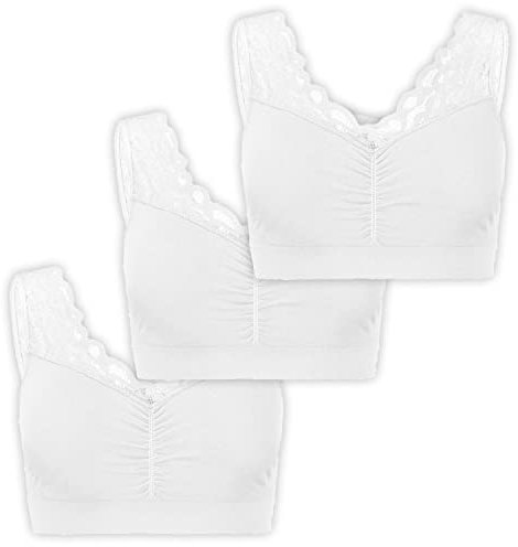 UnsichtBra Spitzen Bustier Damen BH ohne Buegel | 3er Set Wohlfühl Bustiers Tops mit feiner Spitze | Bügelloser Soft Bra | Schlaf Still Büstier (l_www)(XL)