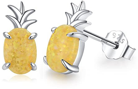 KINGWHYTE Ananas Ohrringe 925 Sterling Silber Opal Ohrstecker Sommer Obst Ohrringe Schmuck Geschenke für Mädchen Damen